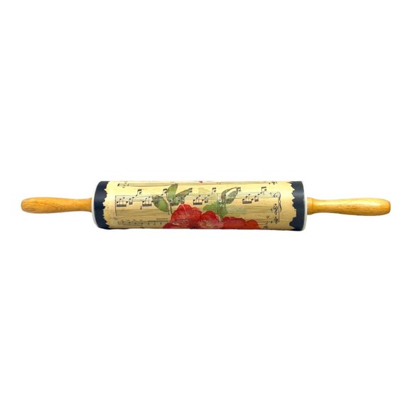 Vintage Rolling Pin Decoupaged with Vintage Sheet Music & Rose Paper Handcrafted - Picture 3 of 13